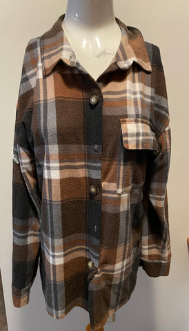 Failed Beach Thick Brown/Grey/Orange Flannel Size M