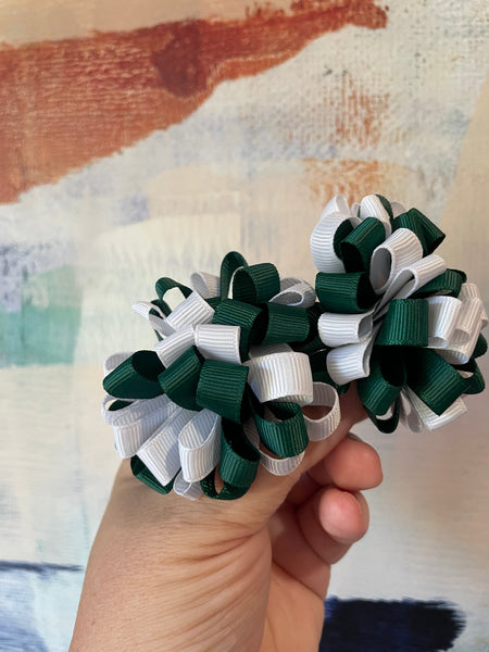 Green and White Ribbon Poms